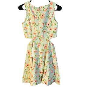 Day & Night Baby Blue Floral Sleeveless Cut Out Fit & Flare Dress Women Sz S